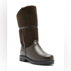 Women's Brown Shearling-Lined Suede Mid-Calf Boots